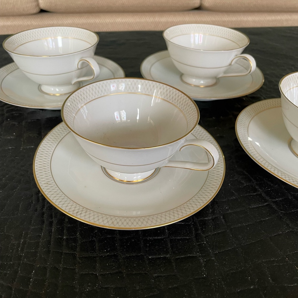 Vintage White and Gold Rimmed Tea Cup Set